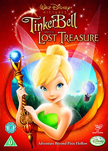 "Tinker Bell and the Lost Treasure DVD cover featuring Tinker Bell holding a golden staff."