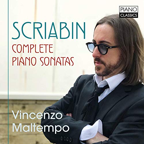CD cover featuring a man in a suit with text "Scriabin Complete Piano Sonatas".