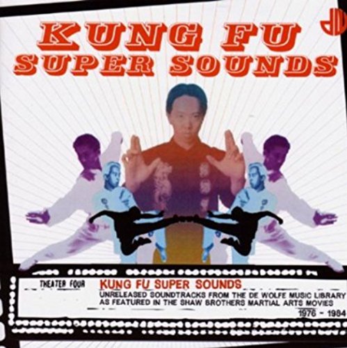 "CD cover with multiple martial artists and red title 'Kung Fu Super Sounds'."