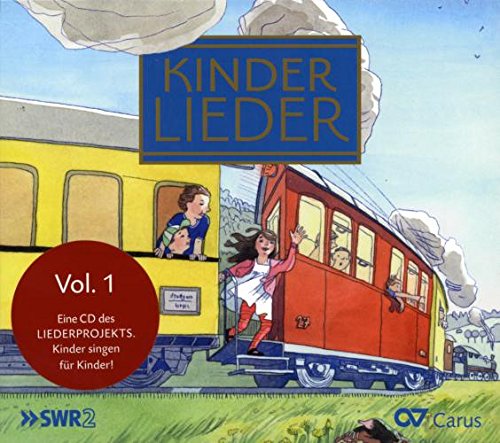 "KINDER LIEDER Vol. 1" CD cover featuring a cartoon train with children waving.
