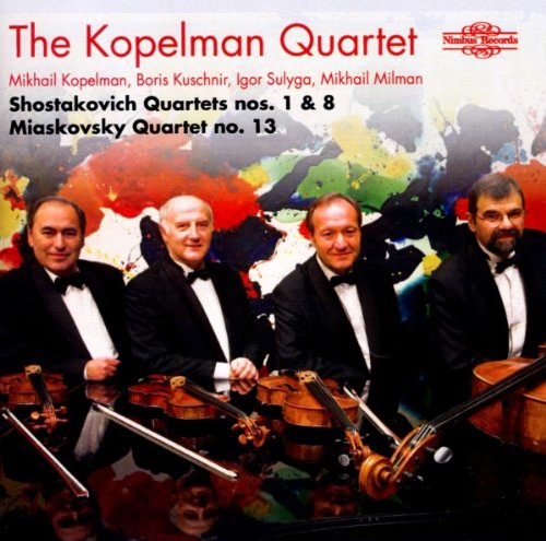 "CD cover featuring The Kopelman Quartet musicians in tuxedos holding string instruments."