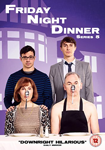 DVD cover for "Friday Night Dinner Series 5" with four actors and nasal tubes.