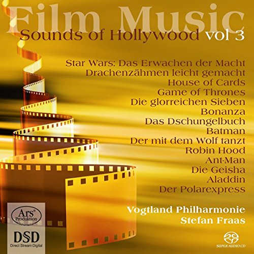 "CD cover with film strip and list of movie titles on a yellow background."