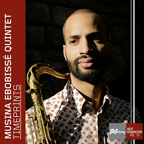 Jazz album cover with a man holding a saxophone, wearing a patterned shirt.