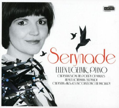 "Ellen Ugelvik's album cover featuring a black-and-white portrait and origami birds."