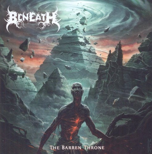 "Beneath album cover featuring a dark, ruined landscape and a glowing figure."