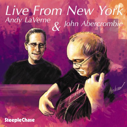 "Album cover featuring illustration of two men, one playing guitar, against a purple background."
