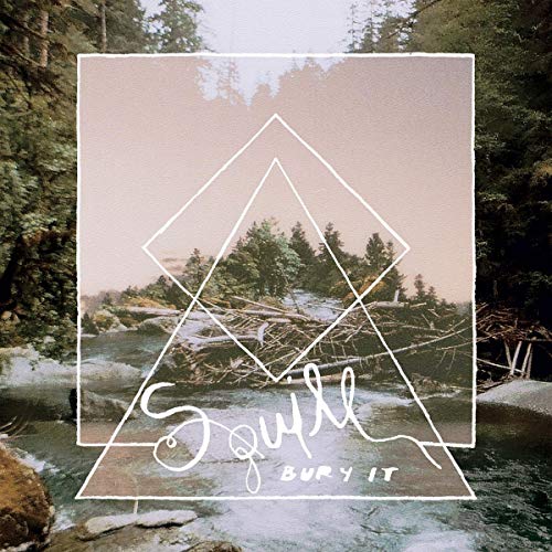 A vinyl record cover featuring a serene forest stream with white geometric shapes and text overlay.