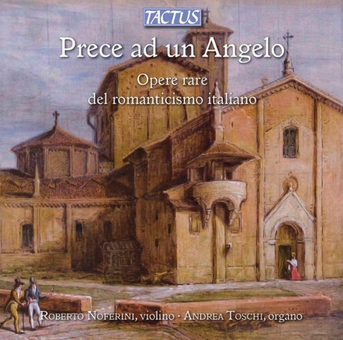 "CD cover featuring a Renaissance-style painting of a church with people outside."