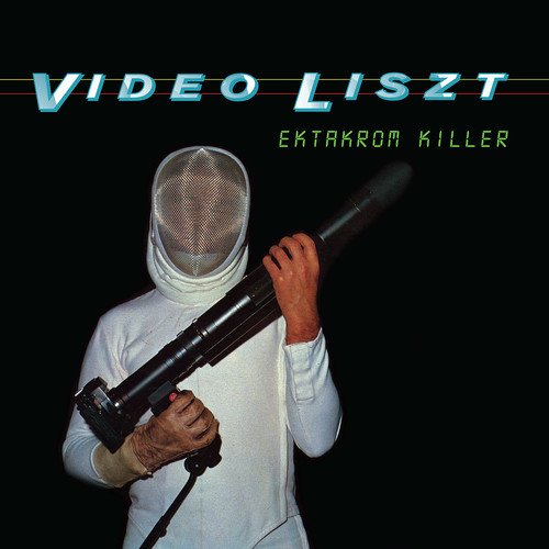 A person in white beekeeper attire holding a large camera lens against a black background.