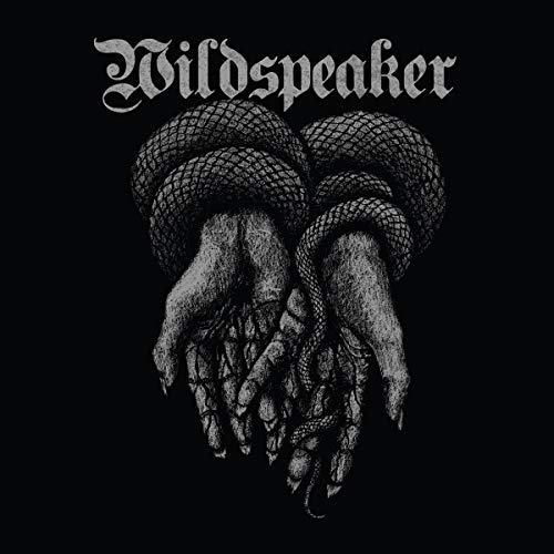 "Album cover with 'Wildspeaker' text and illustration of hands wrapped with snakes on black background."