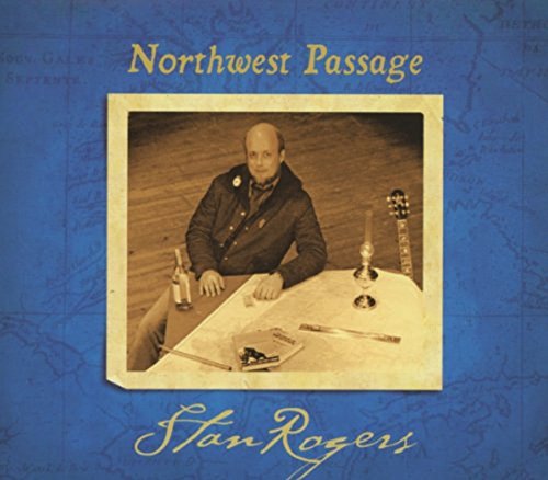 "Album cover with sepia-toned photo of man at table, on blue map background."