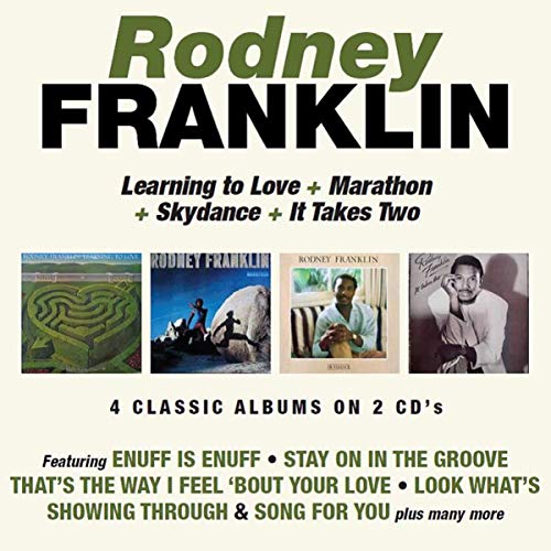 "Rodney Franklin CD cover featuring four album covers and song titles on beige background."