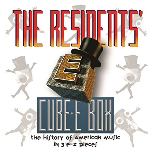 A cube with a top hat on, surrounded by dancing figures, on a white background.
