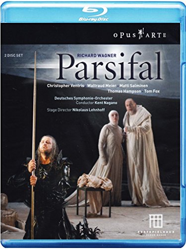"Blu-ray case cover featuring a scene from the opera 'Parsifal' with three robed figures."