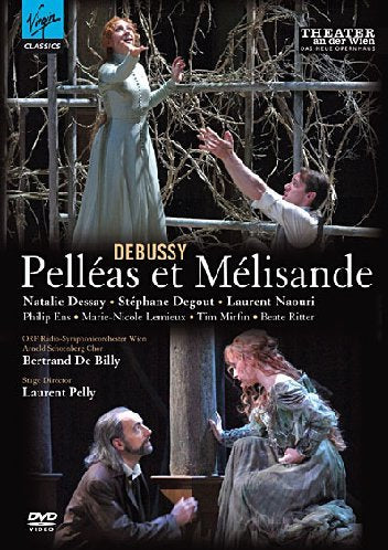"DVD cover featuring scenes from Debussy's 'Pelléas et Mélisande' opera with dramatic poses."