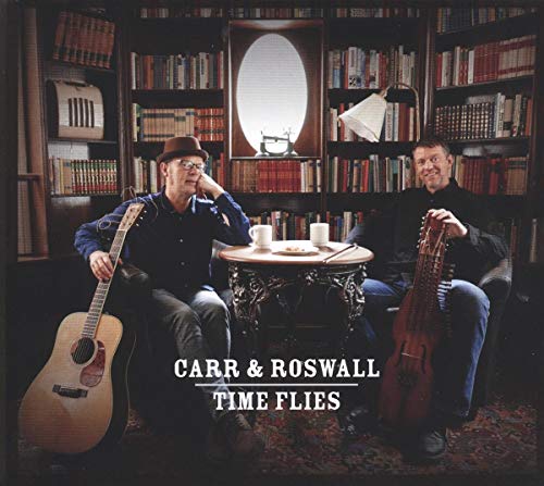 Album cover featuring two men with instruments in a library setting.