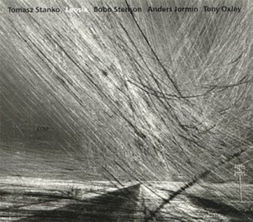 "Music CD cover with abstract black and white design and artist names at the top."