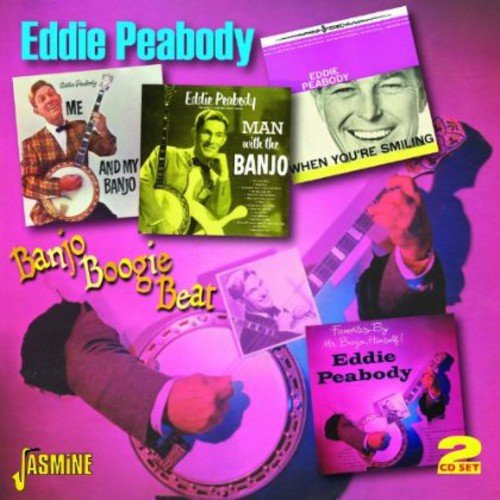 "CD cover with multiple album art images and a man playing banjo."