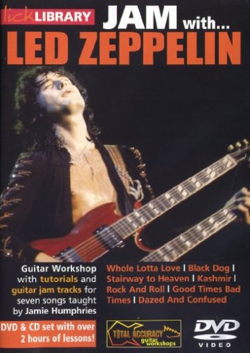 "Lick Library: Jam With Led Zeppelin" DVD cover featuring Jimmy Page playing a red guitar.
