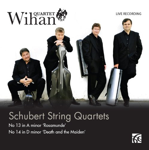 CD cover featuring four men in black suits with string instruments.