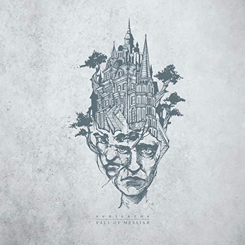 A vinyl album cover featuring a man's head with a castle on top.