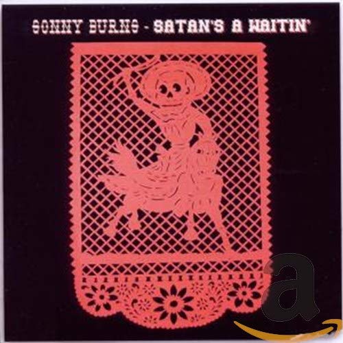 "CD cover with red paper cutout of skeleton on horseback against a black background."