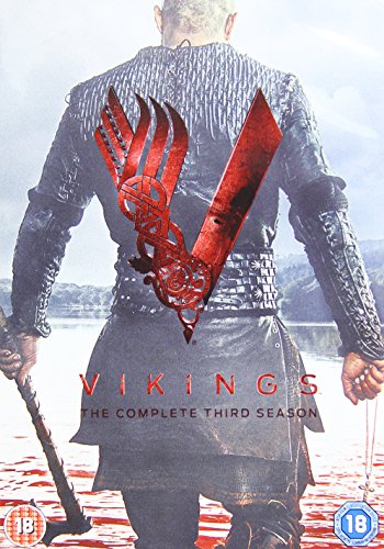 "Viking warrior in armor, holding axe, on DVD cover with red 'V' logo."