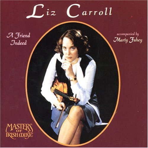 CD cover featuring a woman holding a fiddle, dark red background, oval portrait.