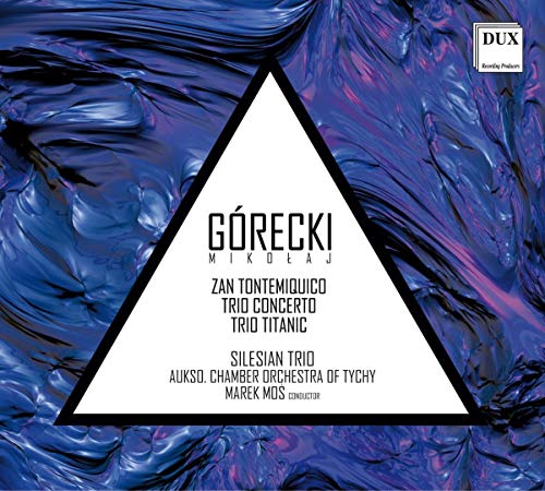 A CD cover with a white triangle and black text on a blue, marbled background.