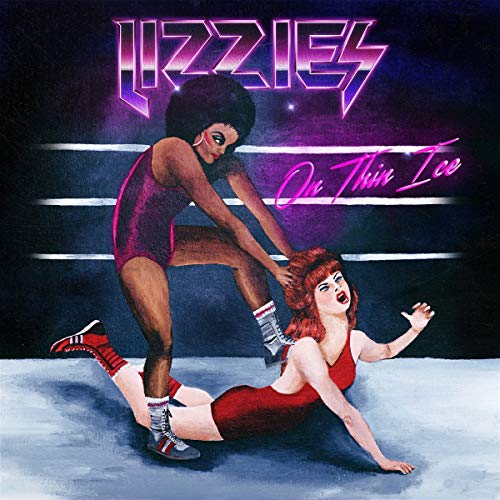 Album cover art of two women wrestling, one on the ground, the other standing.