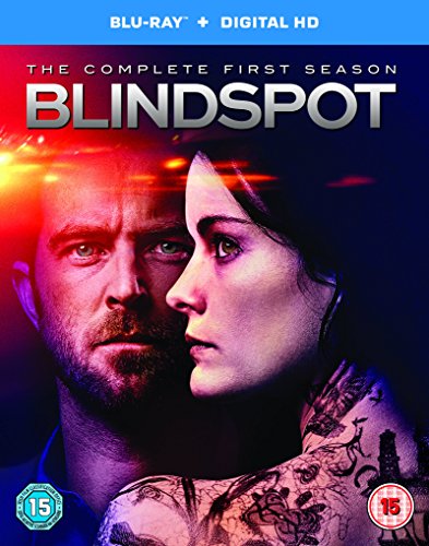"Blu-ray cover featuring a man and woman with 'Blindspot Season 1' title."