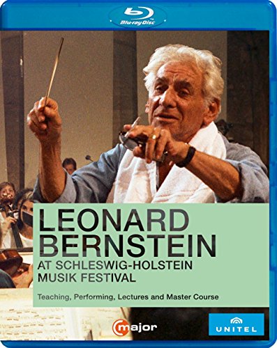 Blue-ray disc cover featuring Leonard Bernstein conducting with a baton and microphone.
