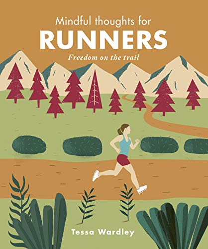 "Book cover featuring a woman running on a trail with mountains and trees."