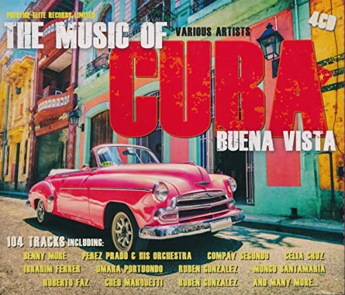 "CD cover featuring a vintage red car in front of colorful Cuban buildings."