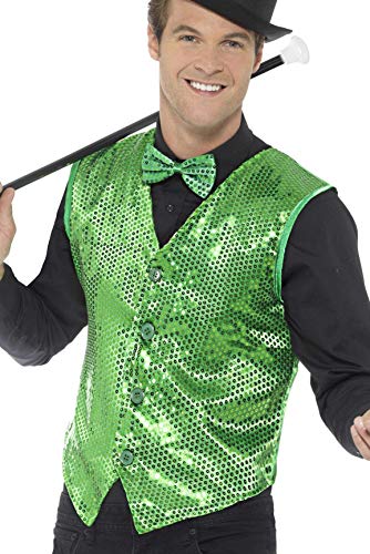 Smiffys 43131L Sequin Waistcoat, Green, L - Size 42"-44"