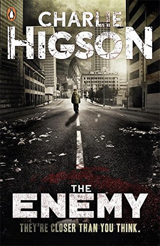 Book cover: person walks down desolate city street, surrounded by debris and tall buildings.
