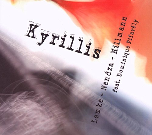 "Kyrillis" CD cover with abstract red, white, and black background and typewriter font text.