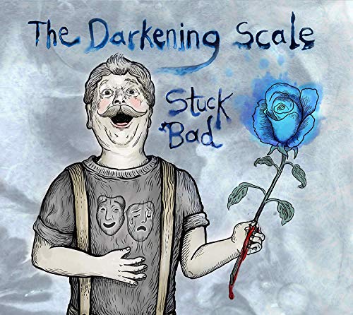 "Album cover featuring a cartoon man holding a bloody rose, with 'Stuck Bad' text."