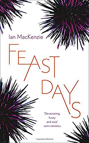 The alt text for the image is: "Book cover for 'Feast Days' with fireworks and red title."