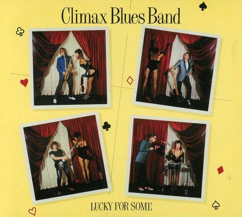 "Album cover with four Polaroid photos of band members and women on yellow background."