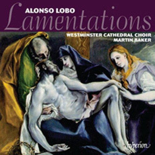 "Pietà scene CD cover with Alonso Lobo's 'Lamentations' and artist information."