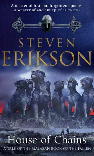 "Book cover with five large dogs, author name, and title on a dark background."