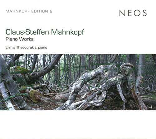 "CD cover with a forest image and text describing piano works."