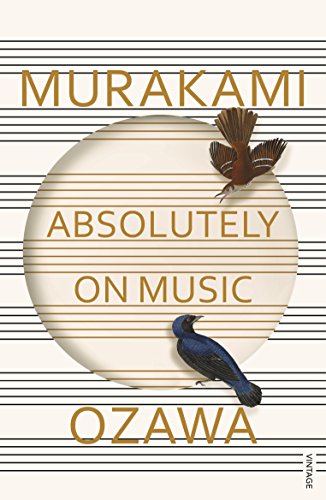 Book cover with "Murakami Ozawa" and "Absolutely on Music" text, birds, and musical staff.