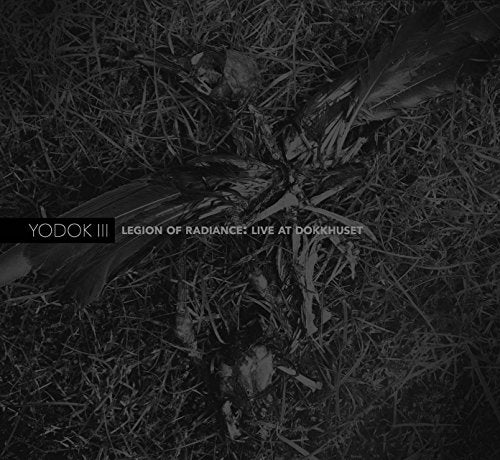"Black and white album cover with bird carcass on grass, titled 'Yodok III'."