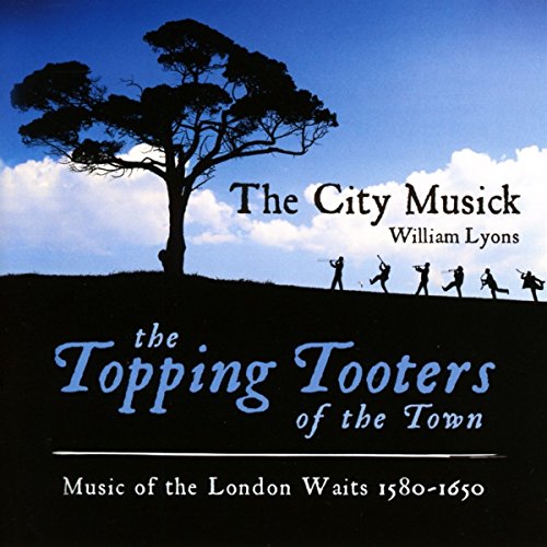 "CD cover with black silhouette of musicians playing instruments on a hill under a tree."