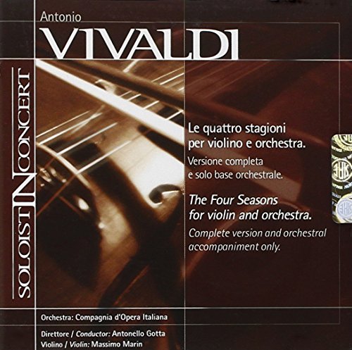 "CD cover featuring a violin and text about Vivaldi's Four Seasons composition."