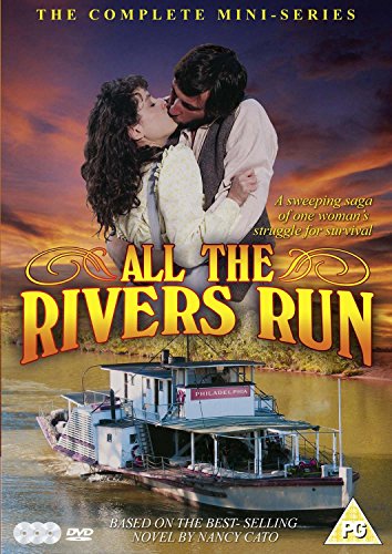 "DVD cover for 'All The Rivers Run' showing a couple kissing above a riverboat."