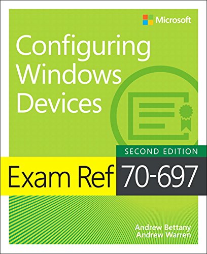 "Book cover with green background, titled 'Configuring Windows Devices' and 'Exam Ref 70-697'."